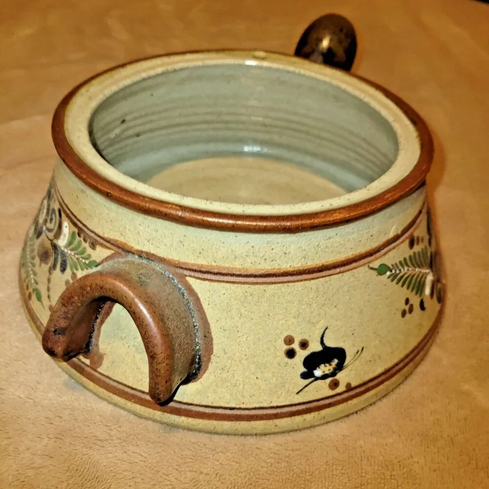 Vintage Netzi Tonala Mexican Pottery Large Soup Tureen Lidded Bowl Bird Floral